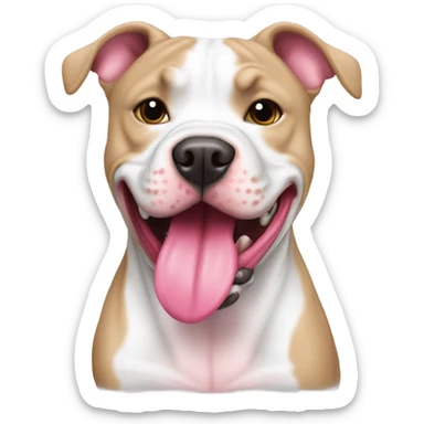 perro pitbull blanco con nariz rosa sacando la lengua sticker