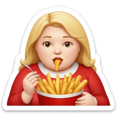Fat Girl munching fries sticker