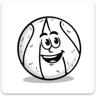 A hand-drawn basketball with a silly cute expression sticker