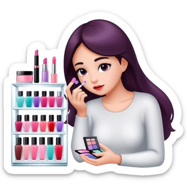 a girl chooses between expensive cosmetics and cheap ones sticker
