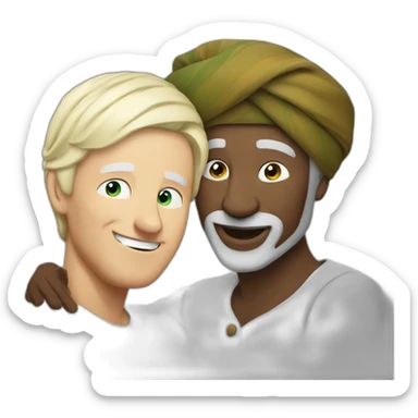 Turban older Man from africa hugs blond European man sticker