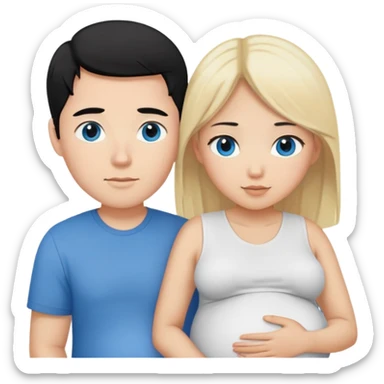 Black hair Asian girl with brown eyes pregnant and blonde hair white guy with blue eyes couple  sticker
