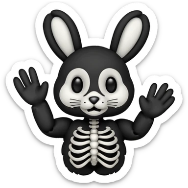 Emoji tête de peluche Lapin squelette noire qui fait bonjour de la main  sticker