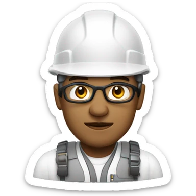 Ingeniero con cascos, lentes de seguridad, skin tone white sticker