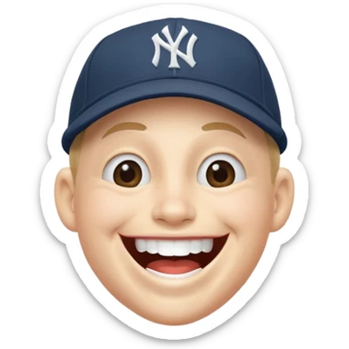 Laughing face wearing ny yankee cap sticker