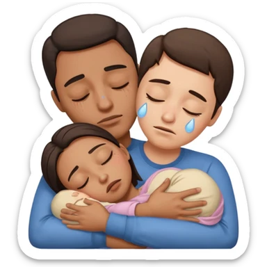 A man holding a sleeping woman in his arms whilst crying  sticker