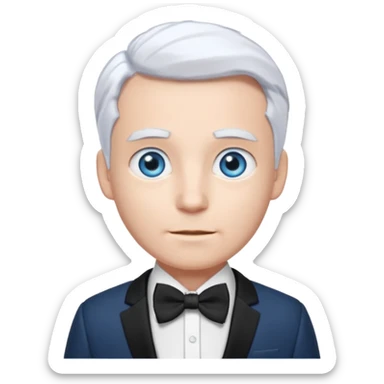 Boq from Wicked with blue eyes, white hair and suit with bow tie sticker