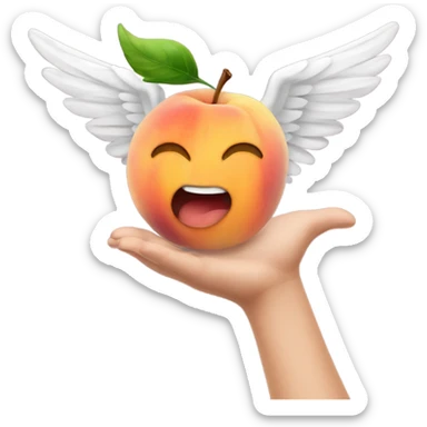 A peach emoji with wings and a hand slapping it  sticker