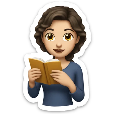 A brunette girl with light skin reading a book and drinking a cup of tea sticker