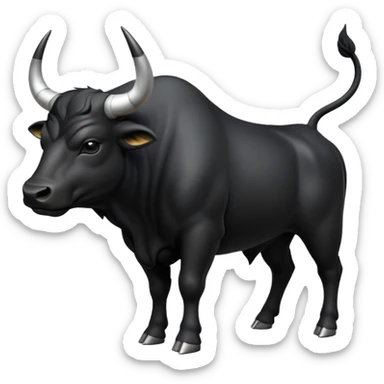 cinematic-[black bull]-realistic-full-body-standing-emoji,-tail-flicking-lazily,-head-tilted-dramatically,-sleek-[black]-fur,-simplified-yet-realistic-focused-features,-highly-detailed,-glowing-with-an-almost-sarcastic-glow sticker