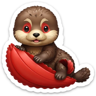 baby sea otter pup with red scallop sticker