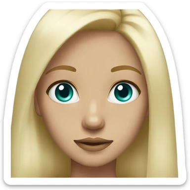 A girl, turquoise eyes, straight long blonde hair, white but tan sticker