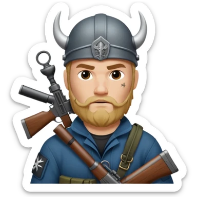 Viking in seal team 6 outfit with a military rifle sticker