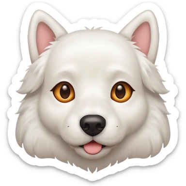 White dog with brown eye and ear sticker