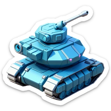 Clash of Clans aesthetic: Cinematic Playful 3D Isometric Space Tank Emoji, rendered in a 3D vector-style similar to standard emojis with minimal shading and bold, simplified shapes. A compact, distinct form with signature details, softly glowing with a futuristic sci-fi warfare charm. Simplified yet unmistakably iconic, highly detailed and consistent, glowing with a soft radiance and high shine. Stylized with a touch of high-tech brilliance and a soft glowing outline, capturing the essence of a beloved gaming relic with a friendly, playful manner! sticker