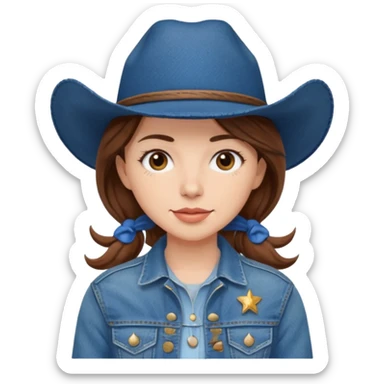 Cowgirl with denim jacket and blue hat sticker