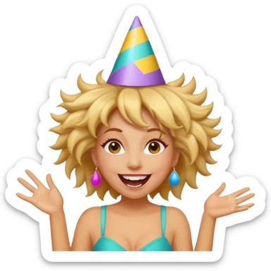 Funny, fast-talking, a little unpredictable. Life of the party vibes. woman with crazy hair
more dinamic emoji  sticker