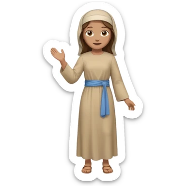 fullbody, head-to-toe, Lazarus's sister, Jesus's friend, with brown hair, beige dress, and a head covering, normal emoji style, walking sticker
