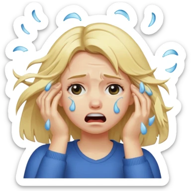 A crying girl that is pulling out and ripping her hair sticker