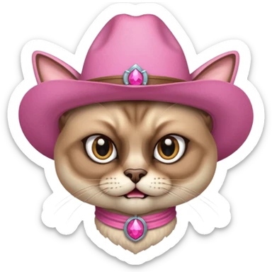 Angry siamese cat wearing pink cowboy hat sticker