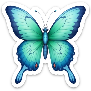A delicate butterfly with pastel green and blue wings resting on a soft blue satin ribbon. sticker