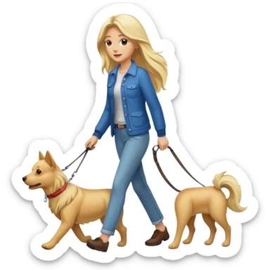 Blonde woman with long hair walking her canine sticker