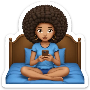 a slim thick black girl sitting on her bed with a big afro her phone sticker