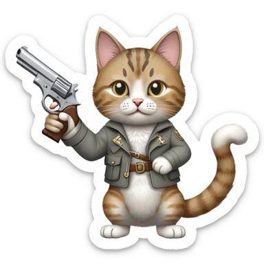 cat with a pistol in its paw sticker