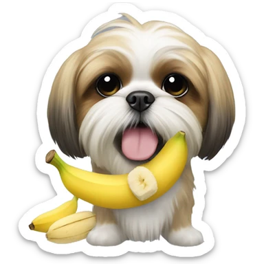 Shih tzu with a stuffed banana in its mouth sticker