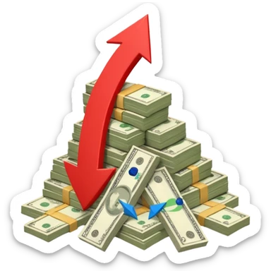 a pile of money with red arrow up with a strategy paper background sticker