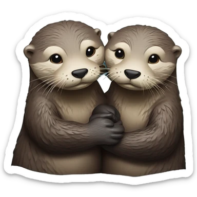 two otters hold hands while lying on the water so that the current doesn't carry them away and they hug sticker