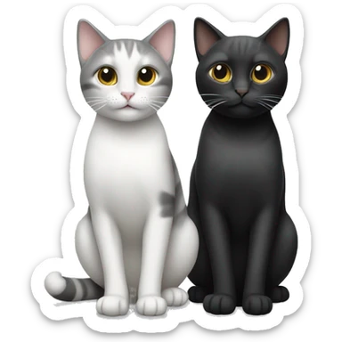two cats: one that is grey and white, and one that is black sticker