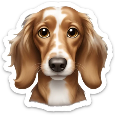 Light brown, dark brown and white marbled long haired dachshund  sticker