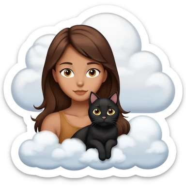 black cat with girl brown hair on the cloud sticker