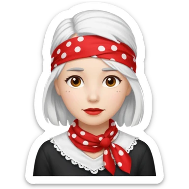 woman with a polka dot red bandana and white hair sticker