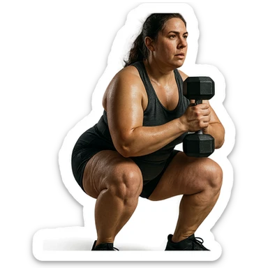 hyper realistic 4K woman training, fat on thighs and legs, normal physique, muscular details, motivational atmosphere sticker
