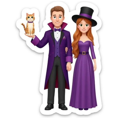 magician couple and their pet cat sticker