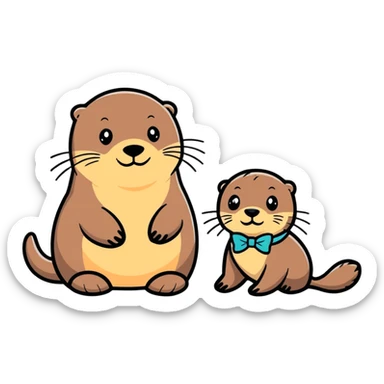 A seal next to an otter with a bow sticker