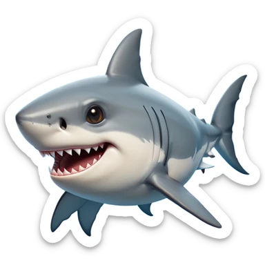 Cinematic Comical Great White Shark Portrait Emoji, Head tilted dramatically with an exaggeratedly shocked expression, featuring its iconic pointed snout, wide, comically expressive eyes, and a sleek body with a prominently defined dorsal fin, Simplified yet hilariously expressive features, highly detailed, glowing with a slightly sassy oceanic glow, high shine, dramatic yet playful, stylized with an air of cheeky marine mischief, soft glowing outline, capturing the essence of a meme-worthy great white shark that looks ready to side-eye its way into viral fame! sticker
