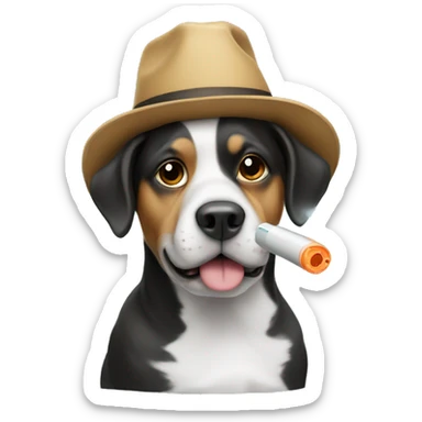 dog wearing a hat with a vape sticker