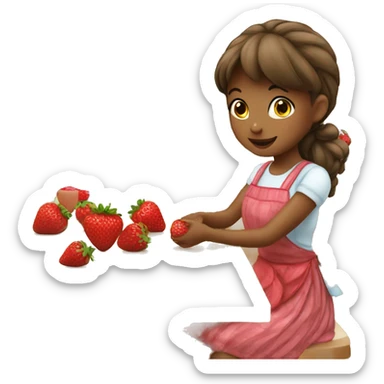 Girl eating a strawberry wearing apron  sticker