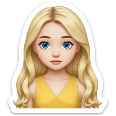 Sabrina Carpenter blue eyes, long blonde hair, yellow a-line dress sticker