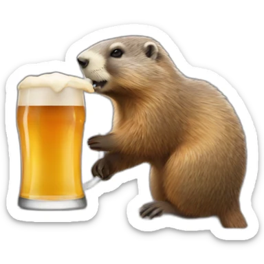 a marmot drinking a beer sticker