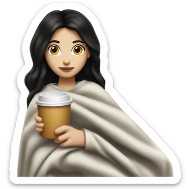 white girl whit black hair holding a cofe whit a blanket in her sticker