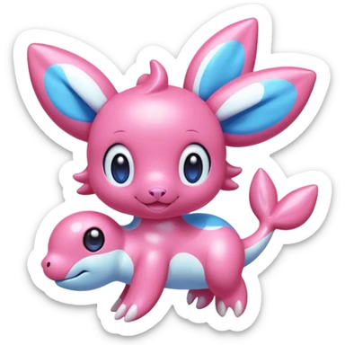 Iridescent Bubblegum-Pink Gloss-Coated Smooth Cute Aquatic Popplio-Sylveon-hybrid-creature (full body) sticker