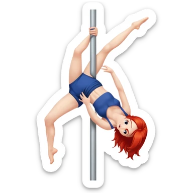 redhead character with red hair performing a jiu jitsu move on a pole dance pole sticker