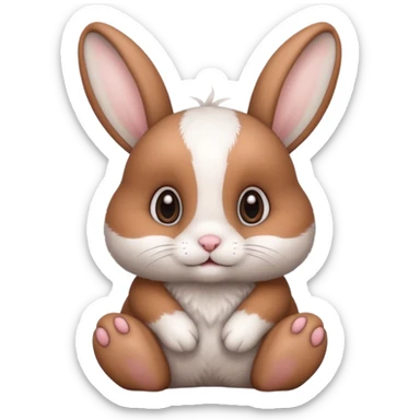 a cozy sitting cute white and brown bunny with big cute eyes  sticker