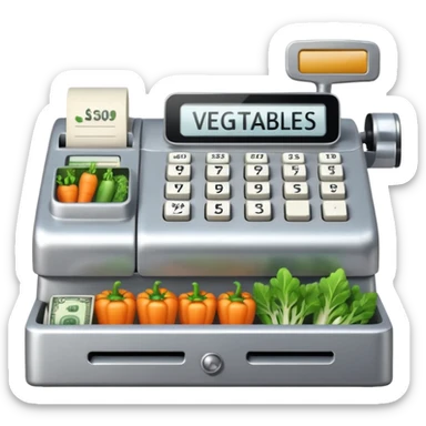 Front-facing cash register with symbol keys for vegetables sticker
