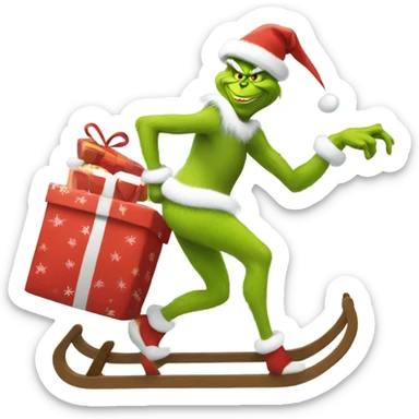 The grinch running with a sled full of presents  sticker
