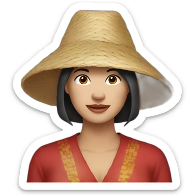 Woman wearing tradional vietnam hat sticker